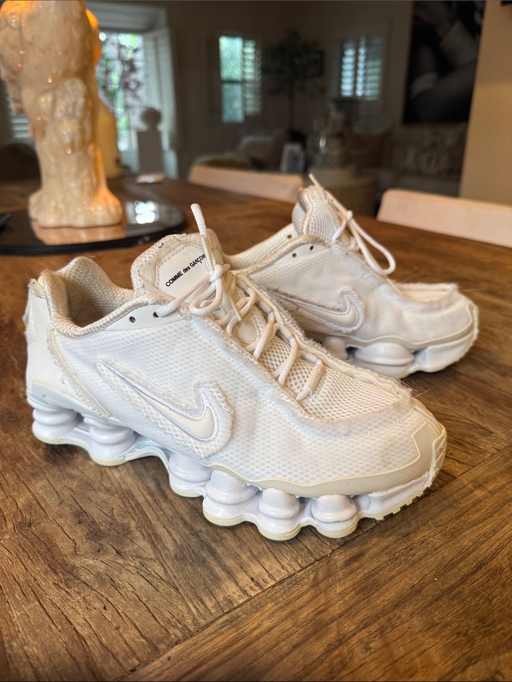 Nike x Comme des Garcons White Mesh Shox-Style Sneakers Size 8